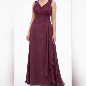 Azazie Raspberry Lace Chiffon Formal Dress Size 14 Romantic Evening Gown NWT